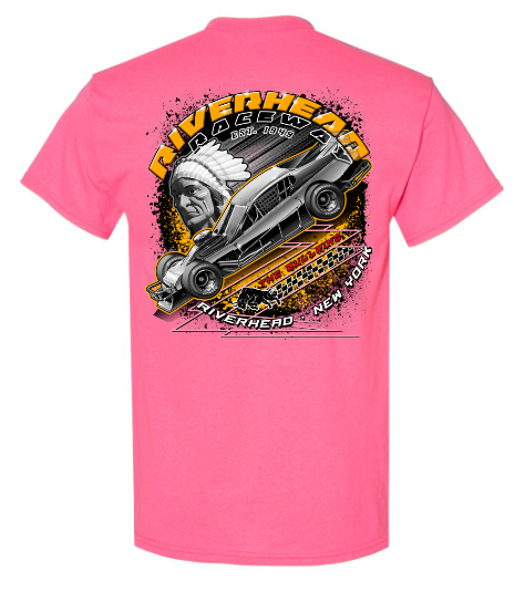Riverhead Raceway "Modified Circle Logo" T-shirt - Safety Pink