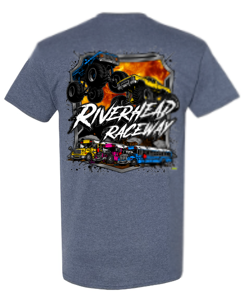Riverhead Raceway "Monster Trucks & Busses" T-shirt - Heather Navy